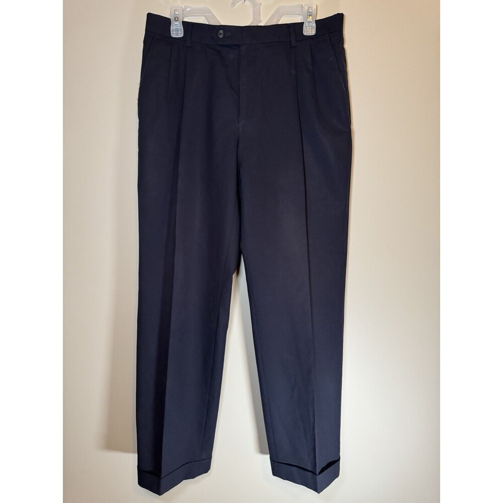 Hart Schaffner Marx 32 Blue Flat Front Straight Leg Mens Dress Pants 100% Wool